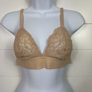 Lively Wireless Lace Bralette Bra Beige sz M